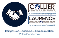 collier-laurence logo with handshake graphic "Compassion, Education and Communication" collieroandp.com